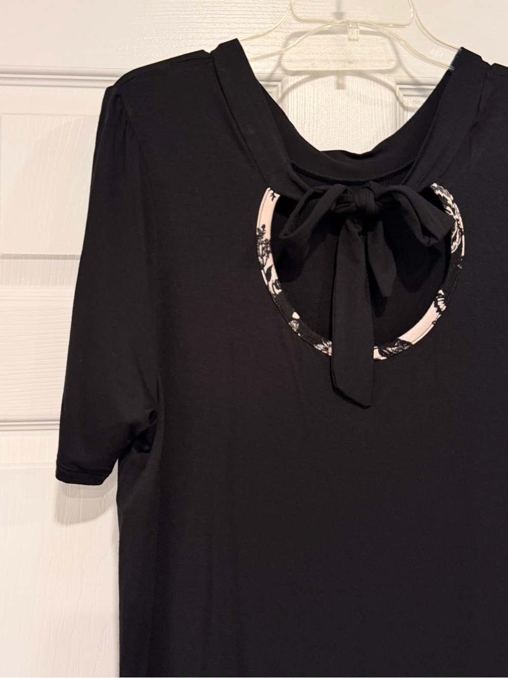 Women’s Black Short Sleeve Top with Back Tie & Cutout Detail